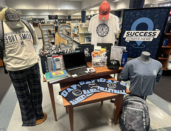 UAFS Lion's Bookstore fall 2023 merchandise display