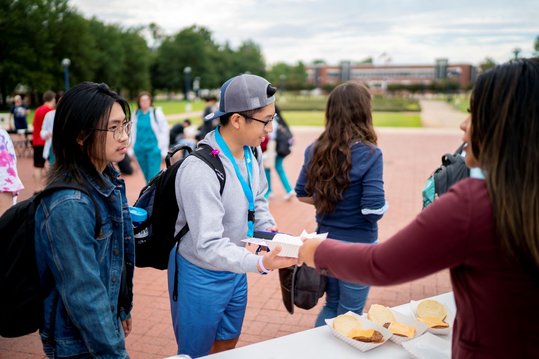 Students getting lunch on the campus green 