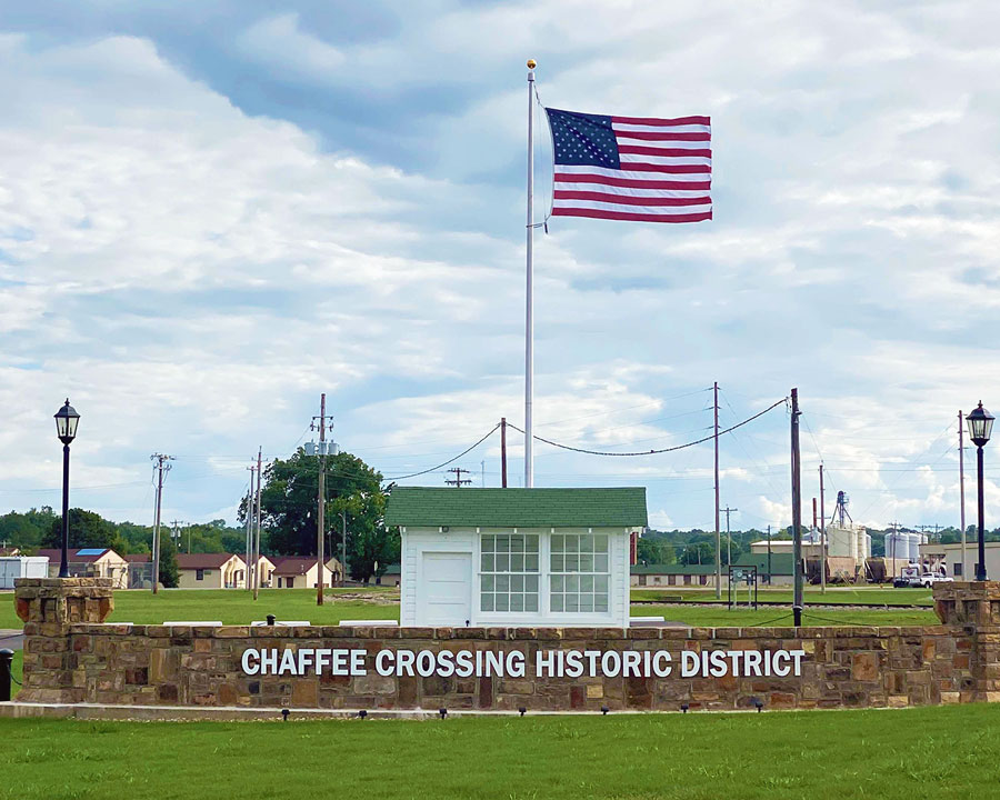 Guard shack at the entrance to the Historic District of Chaffee Crossing