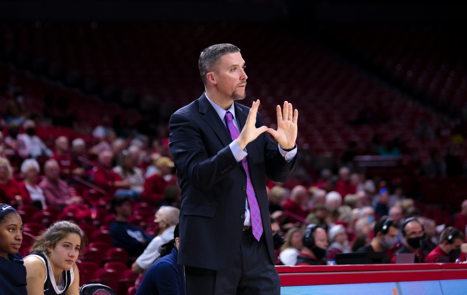 Ryan McAdams coaches at a UAFS exhibition game