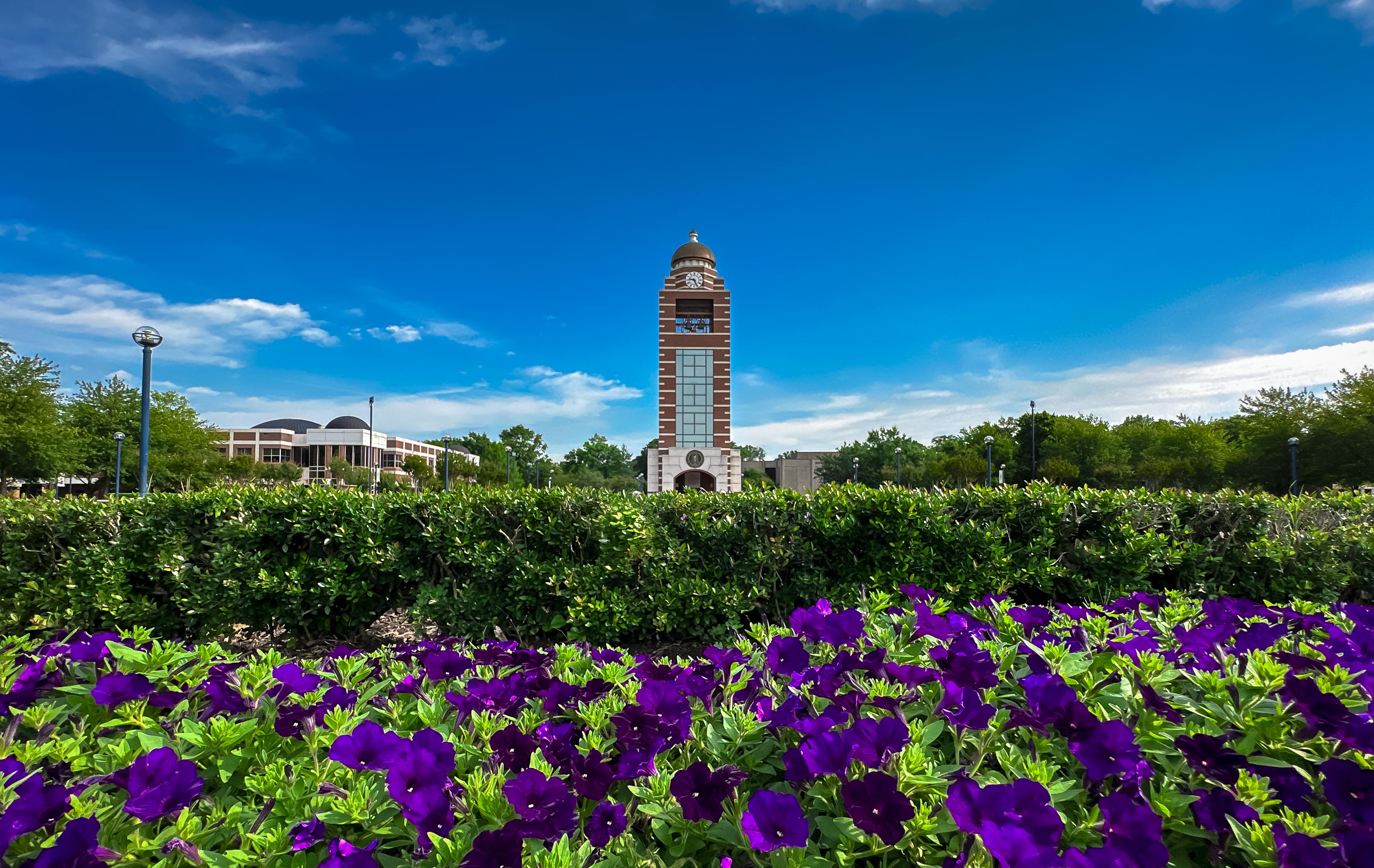 Aerial view of UAFS with the Bell Tower and green in view